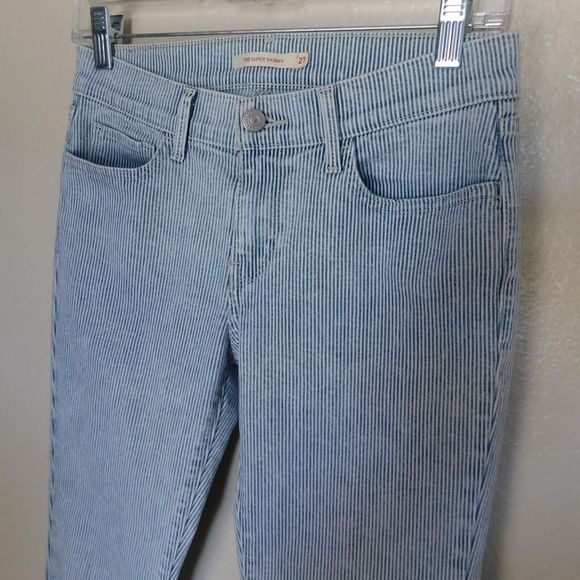 Levi's 710 Jeans Size 27 Super Skinny White Blue Stripe Stretch Pants 5 Pocket - Picture 3 of 10